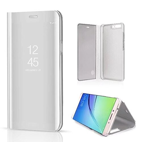Huawei P10 Plus Shell, Translucent Window View Flip Wallet Stand Cover, Shiny Plating Make Up Mirror, TAITOU Smart Sleep/Awake H