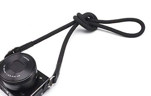 INPON カメラストラップ ネックストラップ 金属リング/リングカバー付き 一眼レフ/ミラーレス/コンパクトカメラ用 ブラック 線径8mm 全長
