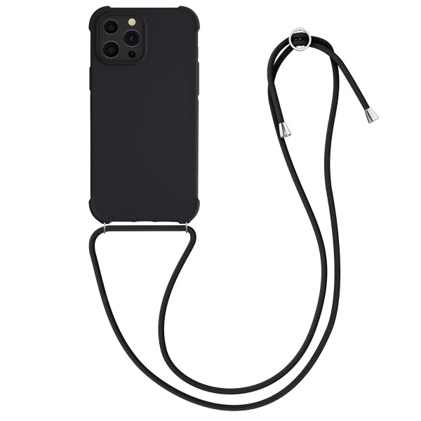 kwmobile スマホショルダー 対応: Apple iPhone 13 Pro Max ケース - TPU カバー 肩掛け ストラップ付き 黒色