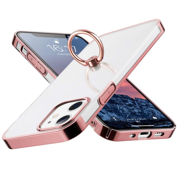 S Segoi iPhone 12 Mini ケース リング付き スタンド機能 メッキ加工 透明 PC 落下防止 耐衝撃 おしゃれ 薄型 軽量 一体型 全面保護カバ