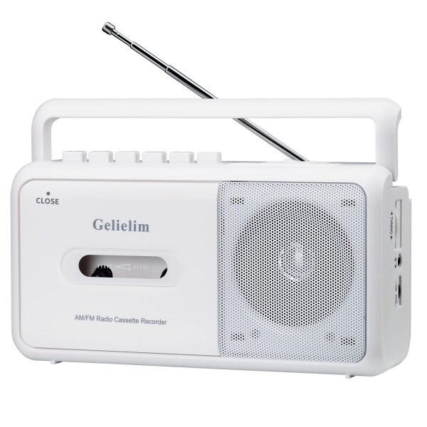 Gelielim ラジカセ FM/AM/ワイドFM対応 カセットテープ再生/録音 ポータブルカセットプレーヤー AC100V/乾電池仕様 ホワイト