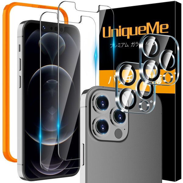 UniqueMe iPhone13 Pro Max 適用 ガラス フィルム カメラ 保護フィルム 9H硬度 旭硝子製 耐衝撃性 高透過率 撥油性 指紋防止 ガイド枠付