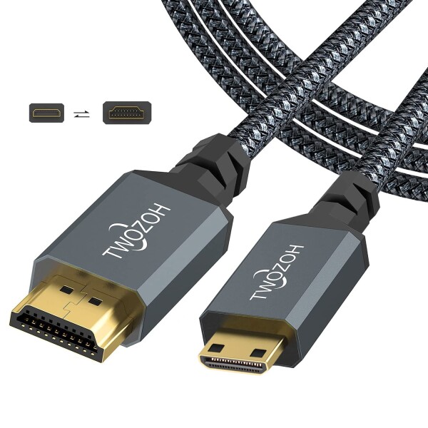 Twozoh Mini HDMI to HDMIケーブル 0.3M, 4K 60Hz UHD Mini-HDMIオス-HDMIオス変換ケーブル,HDMI ケーブル タイプC (HDMIミニ)