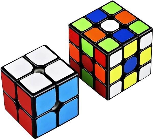 QiYi マジックキューブ 2個 セット 2x2 3x3 (2022最新) Magic Cube 魔方 競技用 立体パズル ポップ防止 (ブラック 2個)