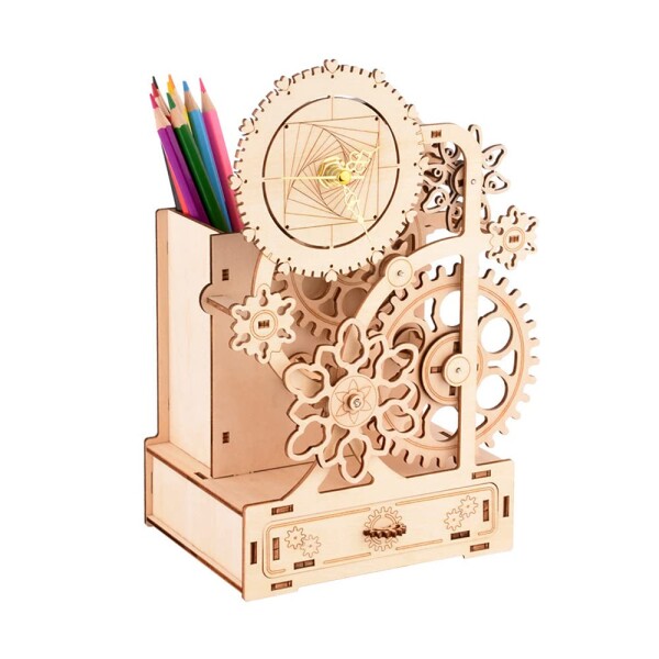 3D立体パズル 木製 パズルモデル 子供 置き時計 キット オルゴール 手作りLucky flower筆筒