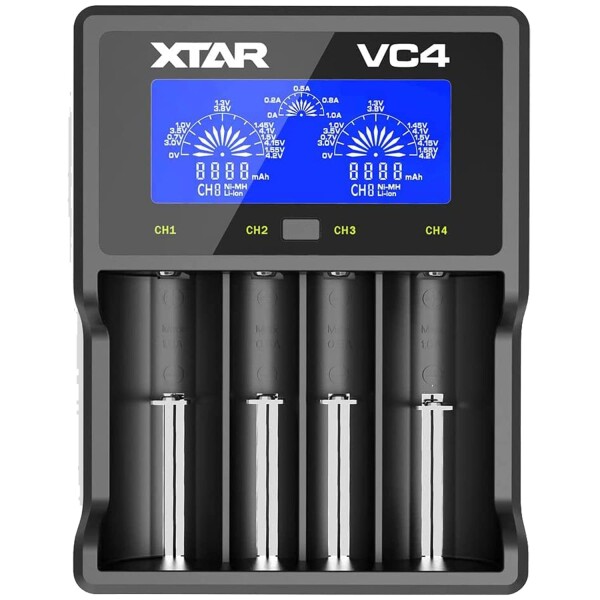 XTAR VC4 リチウムイオン 充電器 4スロット USB ディスプレイ 過放電解除機能 ディスプレイ 搭載 急速充電