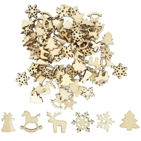 クリスマス オーナメント 木製 100個 雪の結晶 クリスマスツリー トナカイ ベル 木材チップ スライス ペンダント クリスマスツリー オー