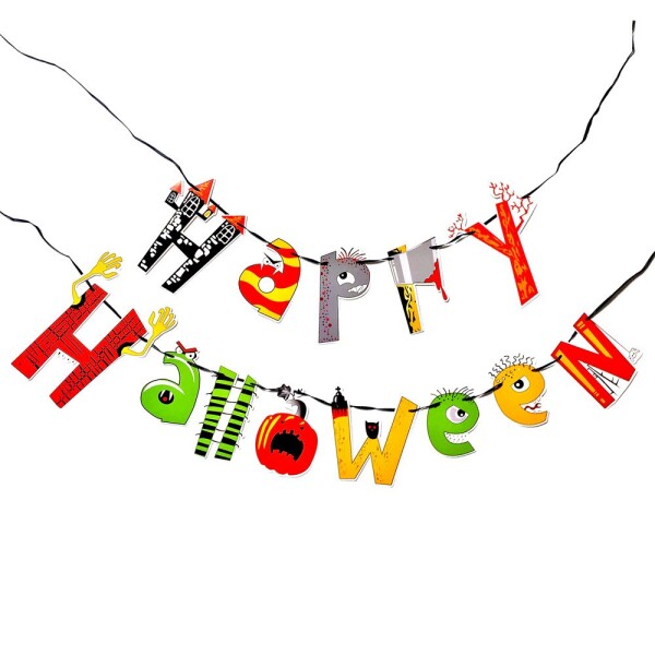 Happy Halloween ハッピー ハロウィン イラスト ペーパー ガーランド おしゃれ バナー (ペナント) / ハロウィーン パーティー イベント
