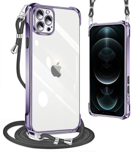 PAILAIMEN iPhone 12 Pro ケースクリア ネック ショルダー 耐衝撃 ストラップ付き iPhone12 Pro スマホケース iPhone12Pro カバー 透明 T