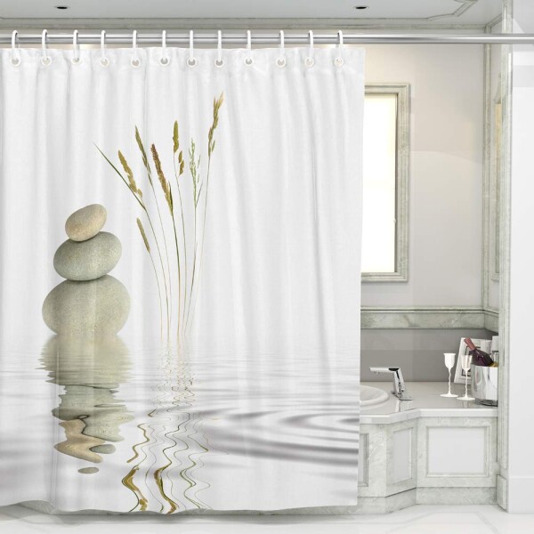 シャワーカーテン 耐久性のある生地 浴室カーテン 無臭 防水 水洗える 間仕切り (結石 1)