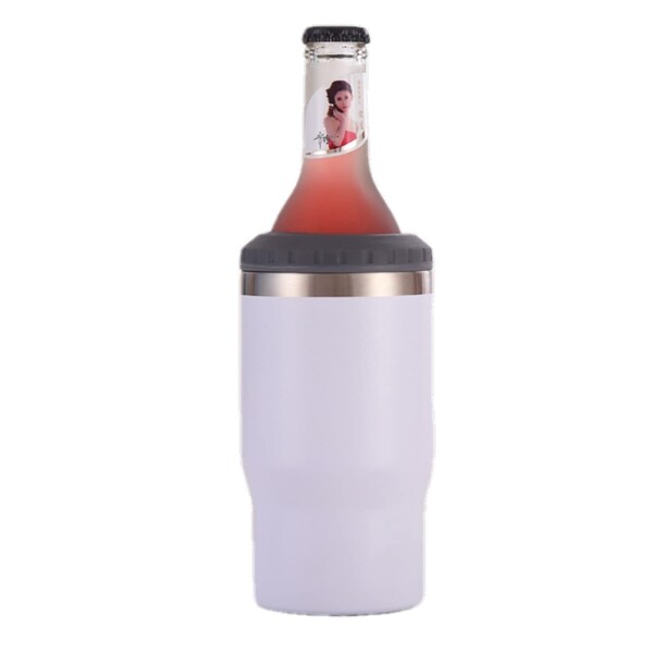 INIBULAM 4 in 1 ステンレス製ビール缶ホルダー、14oz二重断熱保冷保温缶クーラー (白)