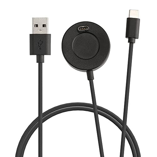 kwmobile 対応: Garmin Venu Sq Music/Sq/Venu/Venu 2 USB 充電器 - 充電ケーブル USB A 2.0 / Type-C スペア チャージャー - 黒色