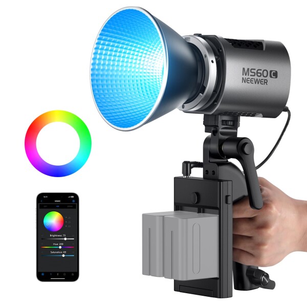 NEEWER MS60C RGBWW LEDビデオライト RGB COBライト 連続照明撮影ライト スタジオライト 定常光ライト 手持ちスポットライト 65W/2700K-6