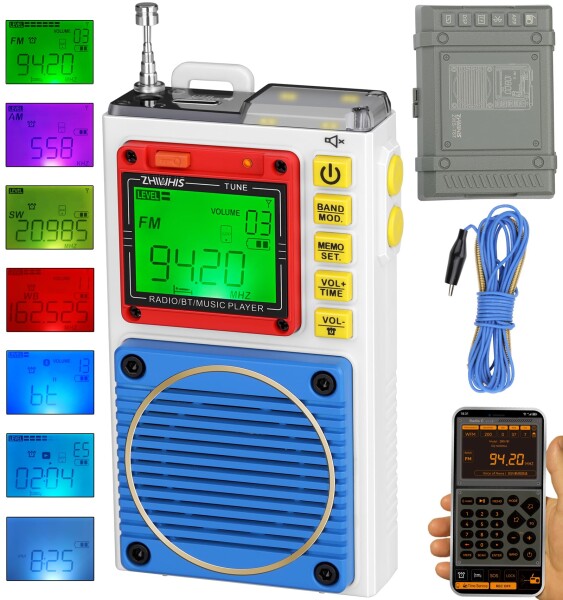 ZHIWHIS ラジオ小型防災 Bluetoothスピーカー MicroSDカード対応 FM/中波/短波/VHF/ワイドFM 懐中電灯 SOSアラーム ラジオ録音/7種類のバ