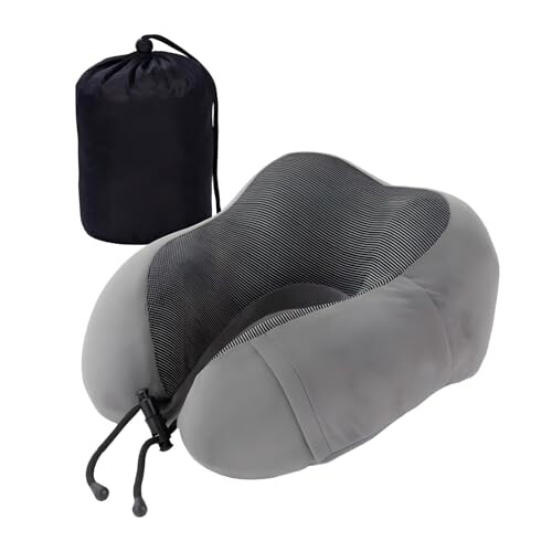 (vimare) 低反発ネックピロー コンパクト 首枕 旅行用 持ち運び可能 飛行機 車 夜行バス 昼寝対応 (グレー)