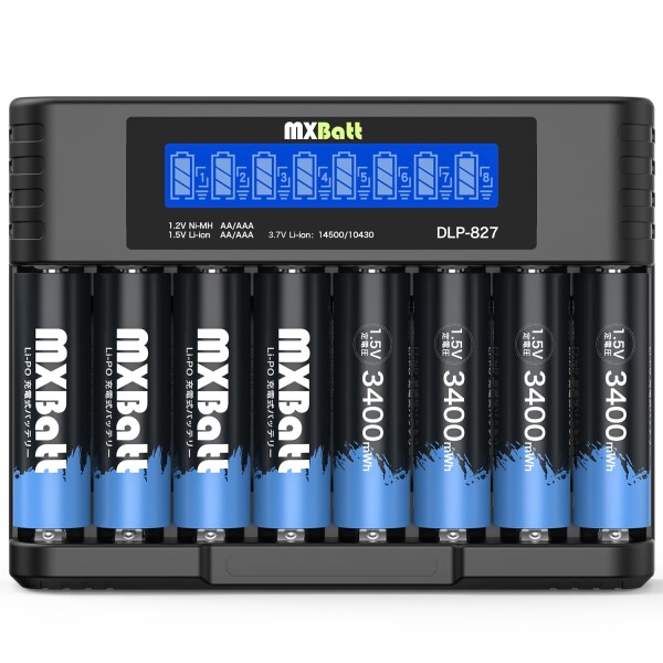 MXBatt 充電池 リチウム充電池 単3電池 充電式 急速電池充電器 単三単四リチウム充電池/ニッケル水素/ニカド充電池/14500/10430充電池に