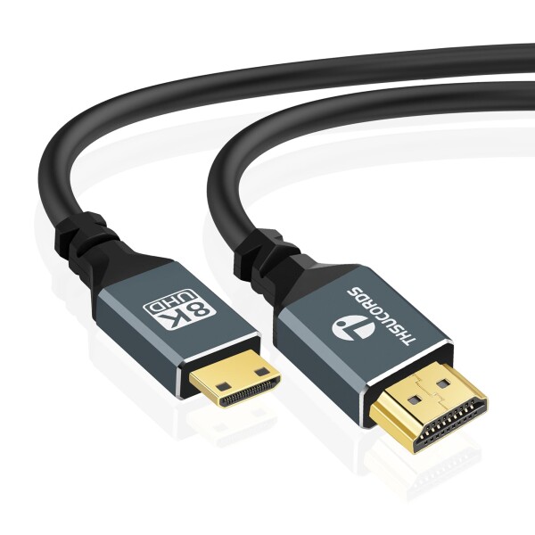 Thsucords 超薄型 8K 4K Mini HDMI ケーブル 1.0M 柔軟 ソフト スリム 高速 48Gbps 4K@120Hz Mini HDMI 2.1コード カメラ、ビデオカメラ