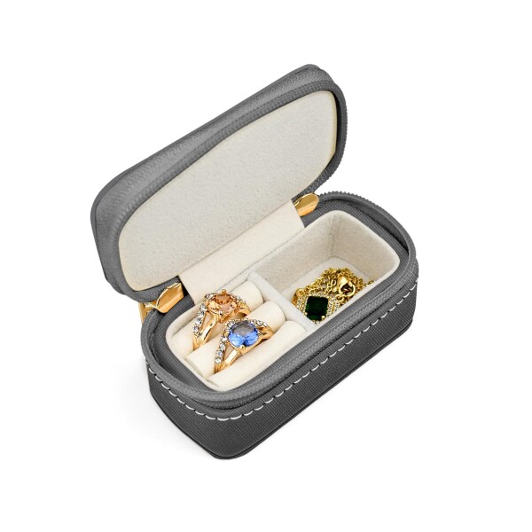 指輪ケース ミニ ポーチ アクセサリーケース イヤリング収納ボックス ミニジュエリーボックス (灰色)