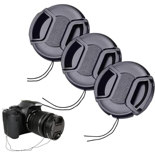 レンズキャップ インナー式ワンタッチレンズキャップ 3個セット 脱落防止フック付き レンズプロテクトキャップ カメラ レンズキャップ(77