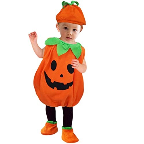(Qiguan) ハロウィン 衣装 子供 かぼちゃ コスプレ 仮装 女の子 男の子用 パンプキン キッズ コスチューム 帽子 着ぐるみ セット カボチ