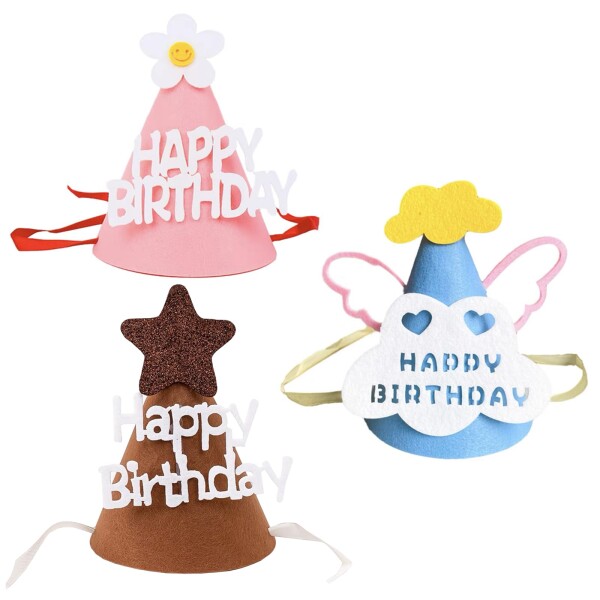 (YFFSFDC) 誕生日 ハット 3個セット バースデーハット 三角帽子 Happy Birthday コーンハット お祝い 飾り 写真道具 バースデー パーティ