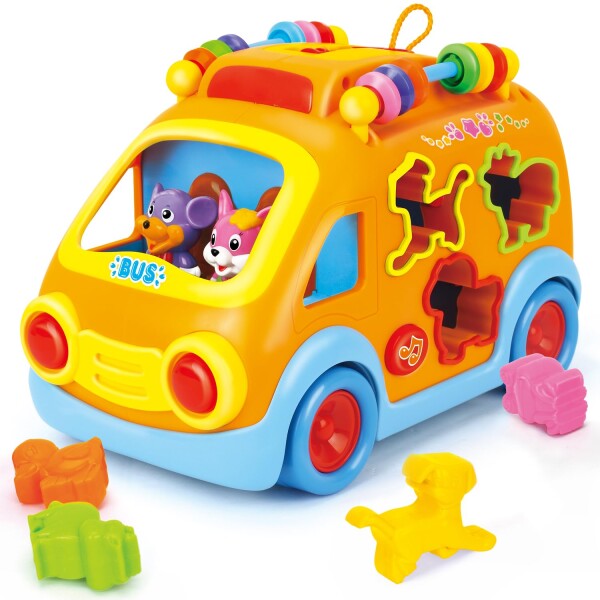 UQTOO 車おもちゃ 多機能バス 赤ちゃんおもちゃ 子供 ミュージックカー はめこみ・形合わせ ボックス 幼児 子ども 知育玩具 早期開発 指