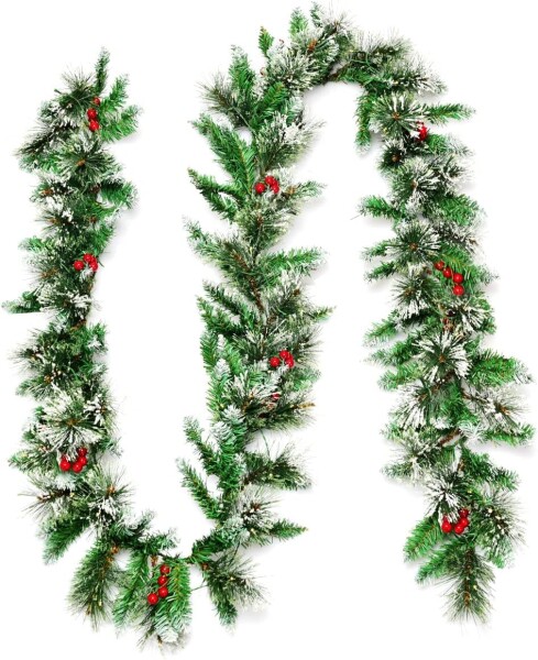TANGKULA クリスマス 飾り ガーランド 2.7m クリスマスモール LEDライト付き 松かさ付き 葉っぱ クリスマス オーナメント パーティー装飾