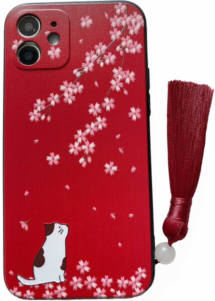 KOLOiPhone12 mini ケース iPhoneケース iPhone12miniケース 猫柄 ねこ ネコ 和柄のスマホケース スマホカバー カバー(赤) iPhone 12 min