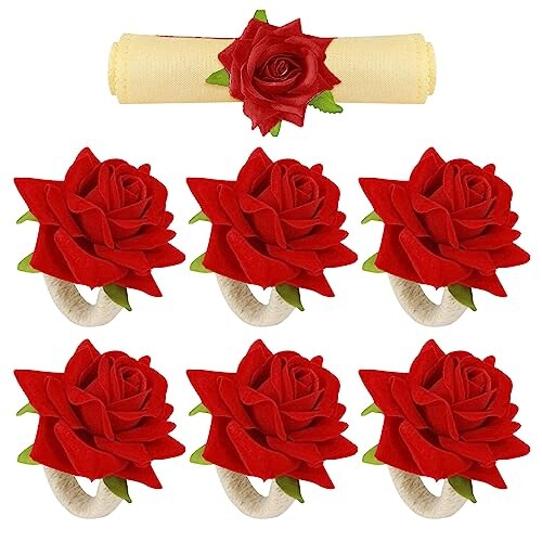 Getrays 6個 バラの花 ナプキンリング、 造花 薔薇 ナプキンホルダー 夕食のテーブルの装飾用、絶妙な 手作り シャンパン ロゼ ナプキン