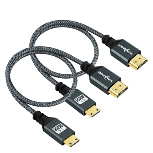 Twozoh Mini HDMI - HDMIケーブル 0.3M 2本入り ナイロン編組 HDMI→ミニHDMI対応 3D/4K@60Hz 18Gbps 2160P/1080P Nikon/Canon DSLR/ビデ