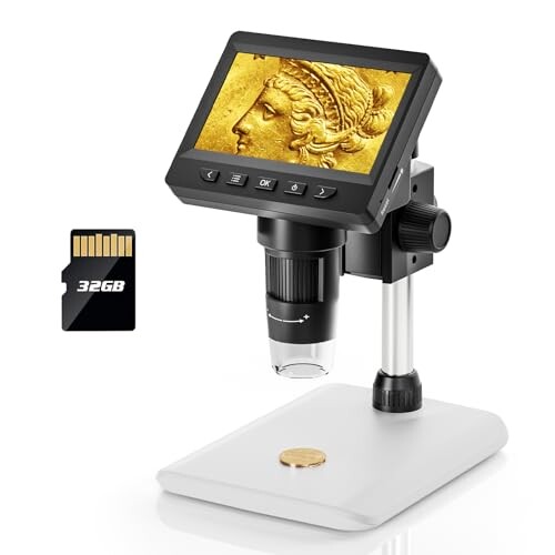 Elikliv コイン顕微鏡 50-1000Xマイクロスコープ 4.3 LCDデジタル顕微鏡 液晶デジタル顕微鏡 充電可能 USB顕微鏡 8個LEDランプ 32GBカー