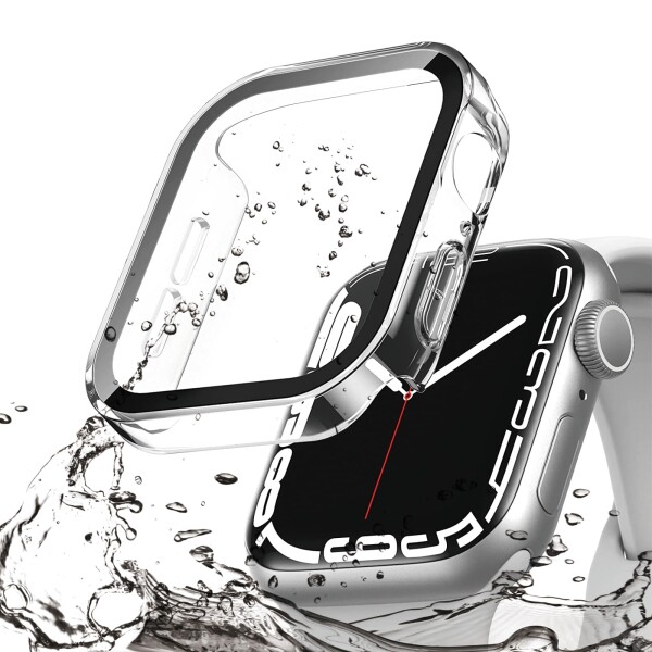 FALSAD Apple Watch カバー 45mm/41mm 対応 アップルウォッチ Series 9/8/7 保護ケース、新デザイン3D直角エッジ PC+ガラス画面 防水 耐