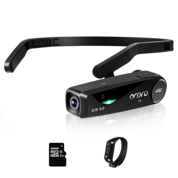 Ordro EP6 Plus 4K ビデオカメラ ウェアラブル式ビデオカメラ FPV設計 Vlog 1080P 60FPS WI-FIアプリ制御，超広角130°，32G Micro SD,W1