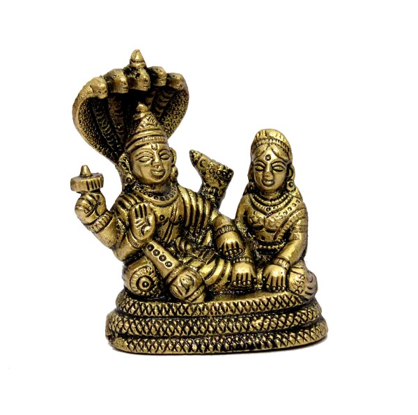 ESPLANADE ブラス ラクシュミ ナラヤン ロード ヴィシュヌ ラクシュミ イン Ksheer Sagar Murti Idol 像 彫刻 3.1インチ 小さな ゴールデ