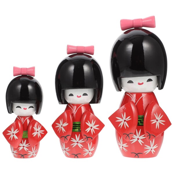 BESTOYARD 着物人形 日本人形 コケシ人形 桜 こけし 木製着物人形 かわいい 木製着物こけし 日本土産 大中小 3個セット インテリア 置物