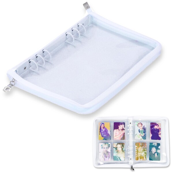 H & J カード ファイル トレカ トレーディングカード ケース 韓国 A5 6穴 バインダー 推し活 収納 グッズ システム手帳 (ホワイト)